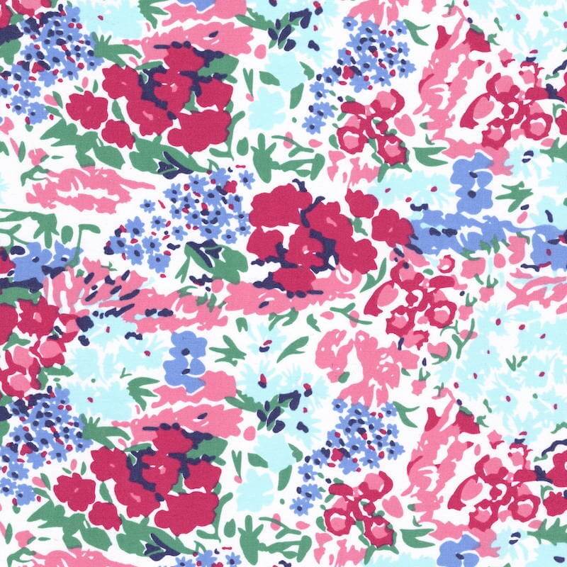 Delicate Multi Floral on White Cotton Fabric in Ditsy 1