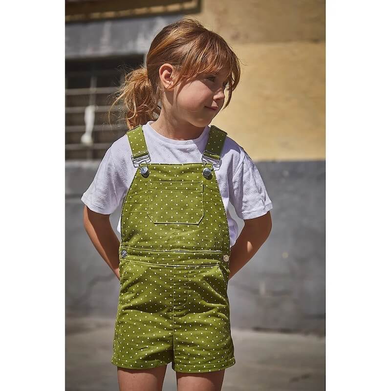 Fashion Model wearing  Ikatee Couture Sewing Pattern for Lyon
  Dungarees 3/12y