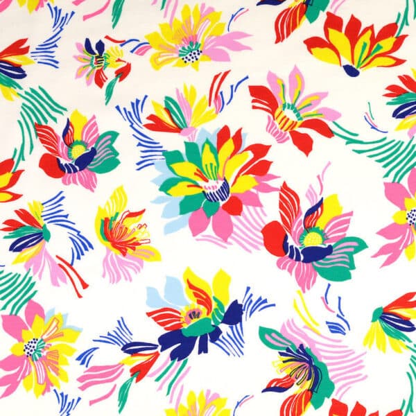 Vibrant Floral on White Cotton Jersey Fabric in Kew 1