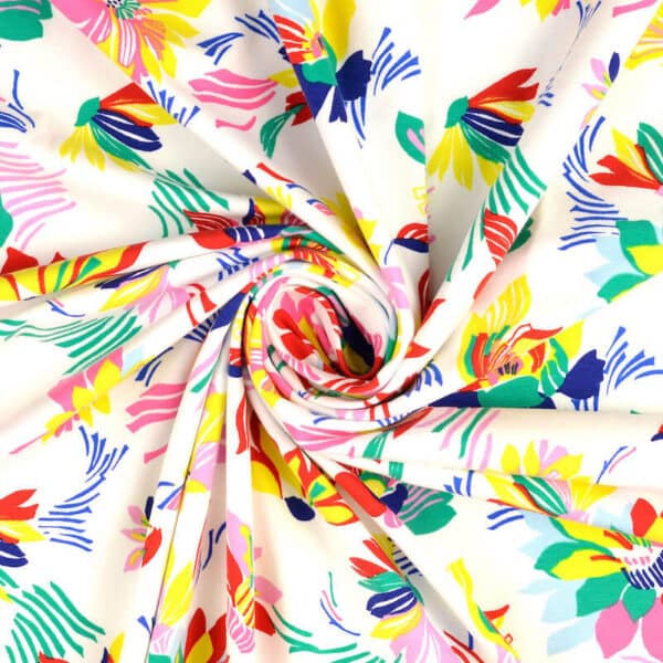 Vibrant Floral on White Cotton Jersey Fabric in Kew 2