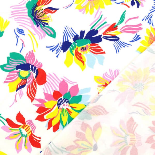 Vibrant Floral on White Cotton Jersey Fabric in Kew 3