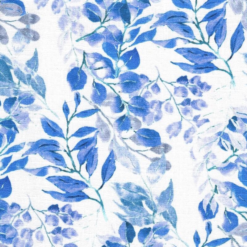 Linen and Cotton Digital Print Dressmaking Fabric in Blue Garden 1