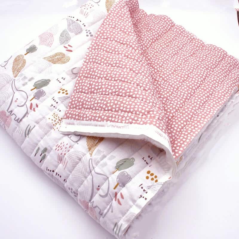 Pre Quilted Double Sided Reversible Cotton Fabric in Ficelle Ellie and Lipelo Pink B1 1