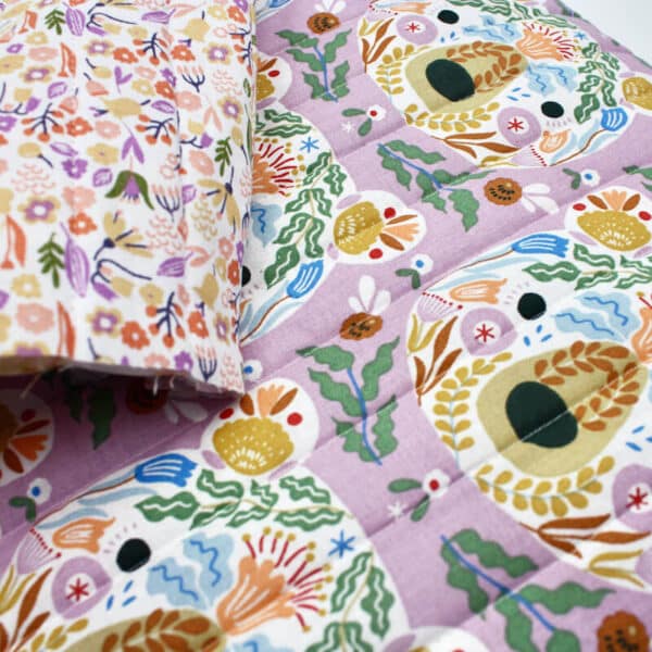 Pre Quilted Double Sided Reversible Cotton Fabric in Brynison Bear and Alice Floral A6 4