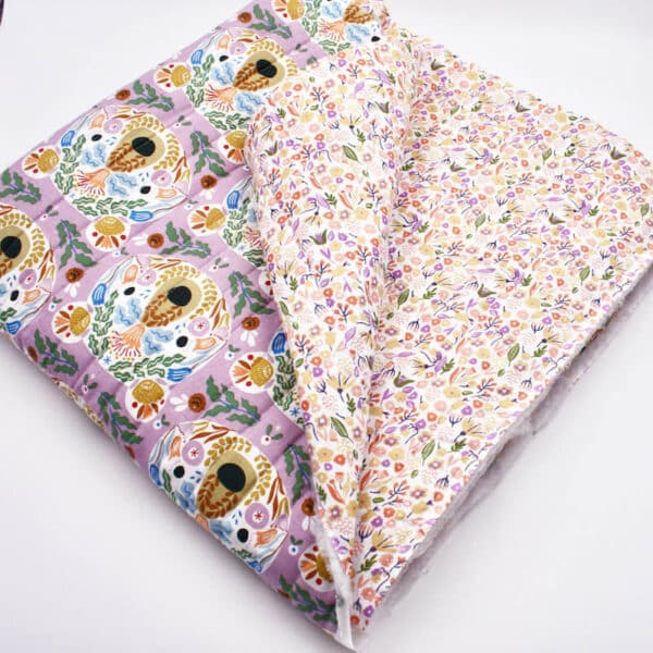 Pre Quilted Double Sided Reversible Cotton Fabric in Brynison Bear and Alice Floral A6 1