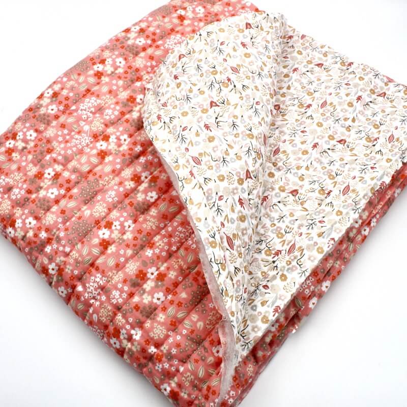 Pre Quilted Double Sided Reversible Cotton Fabric in Doaby and Alice Apricot Floral A5 1