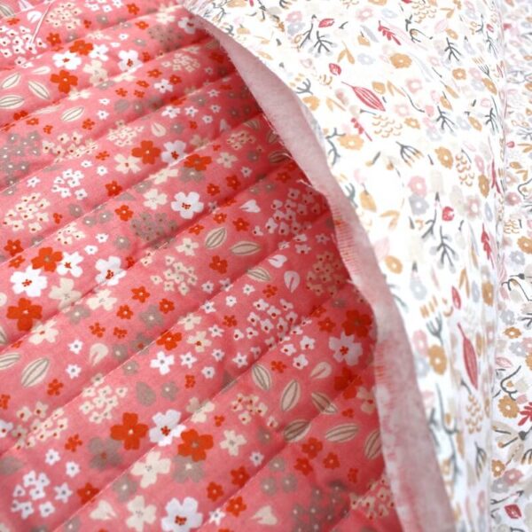 Pre Quilted Double Sided Reversible Cotton Fabric in Doaby and Alice Apricot Floral A5 4