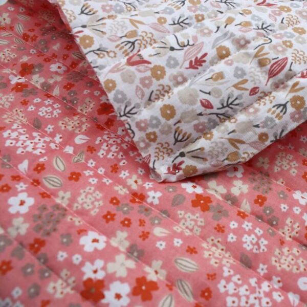 Pre Quilted Double Sided Reversible Cotton Fabric in Doaby and Alice Apricot Floral A5 5