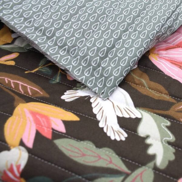 Pre Quilted Double Sided Reversible Cotton Fabric in Norfolk Forest Brown and Biona Sage A16 4