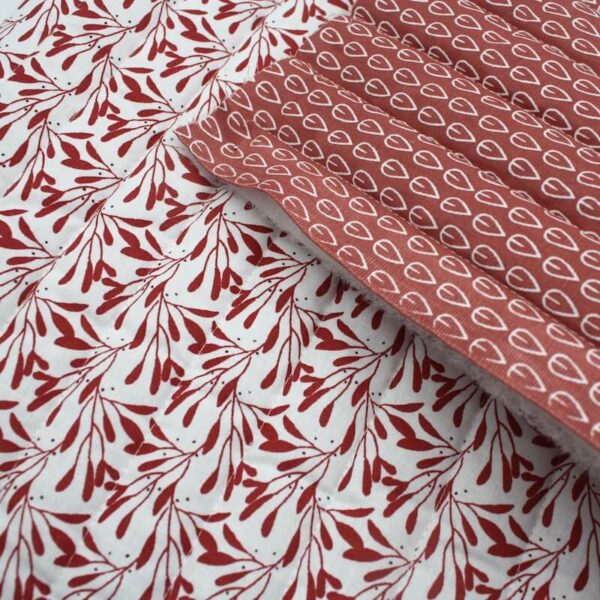 Pre Quilted Double Sided Reversible Cotton Fabric in Slitchen and Biona Masarla Red A9 4