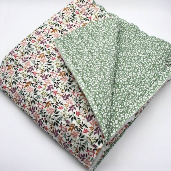 Pre Quilted Double Sided Reversible Cotton Fabric in Arageo Floral and Suzette Green A2 1