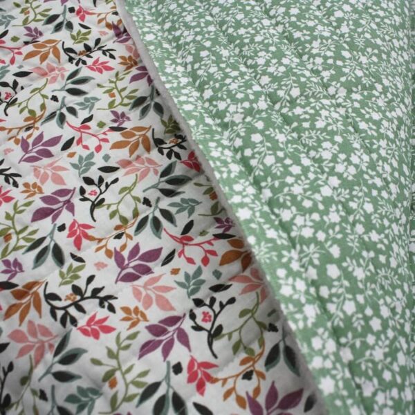 Pre Quilted Double Sided Reversible Cotton Fabric in Vibrant Floral in Pink / Orange 5
