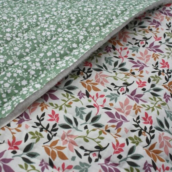 Pre Quilted Double Sided Reversible Cotton Fabric in Arageo Floral and Suzette Green A2 4