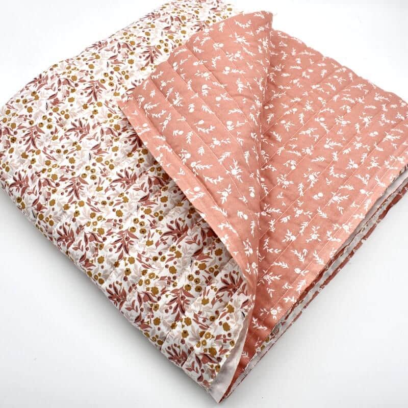 Pre Quilted Double Sided Reversible Cotton Fabric in Becky and Tisania Floral Dusty Peach A14 1