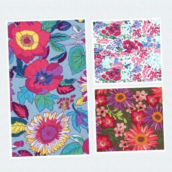 Vibrant Multi Floral on Blue Cotton Fabric in Bryony 2