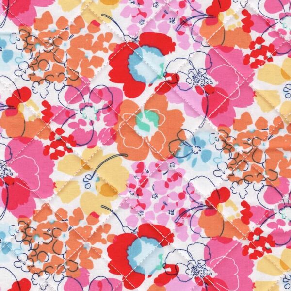 Pre Quilted Double Sided Reversible Cotton Fabric in Vibrant Floral in Pink / Orange 3