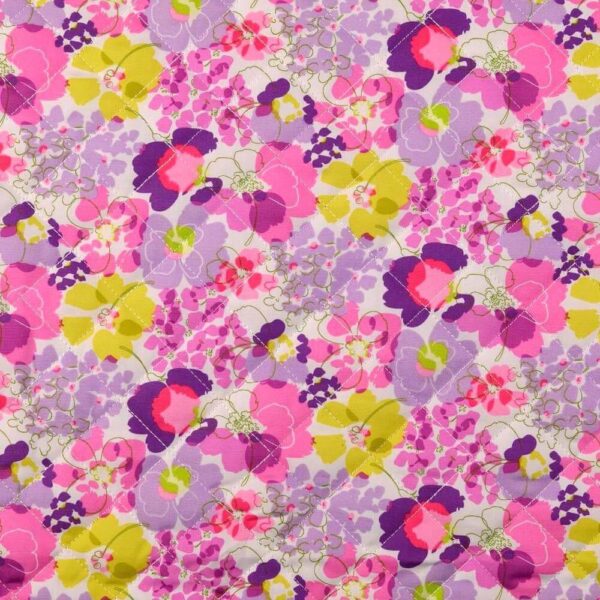 Pre Quilted Double Sided Reversible Cotton Fabric in Vibrant Floral in Pink / Purple 4